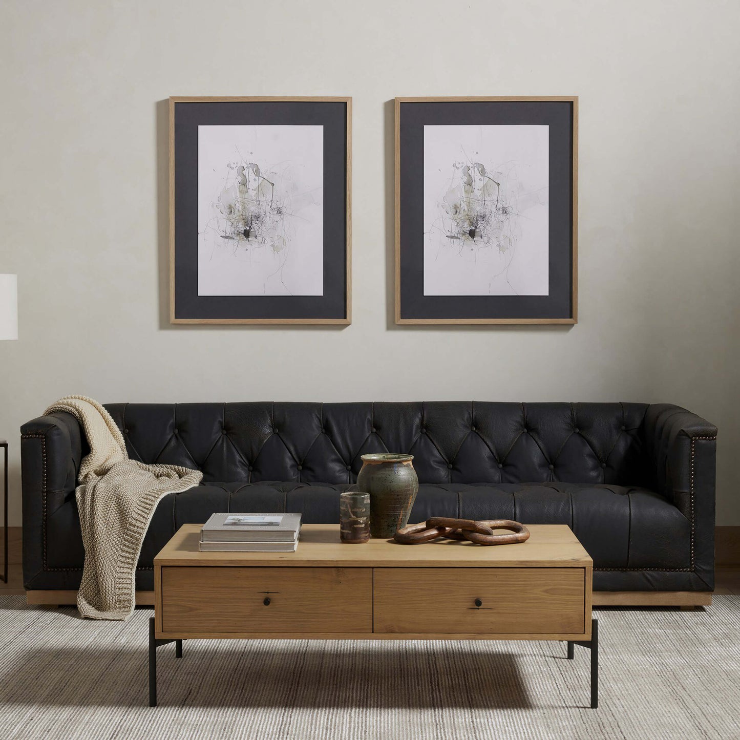 Maxx Leather Sofa, Destroyed Black by Four Hands Sofas