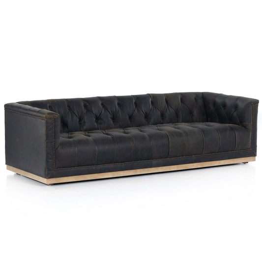 Maxx Leather Sofa, Destroyed Black by Four Hands Sofas
