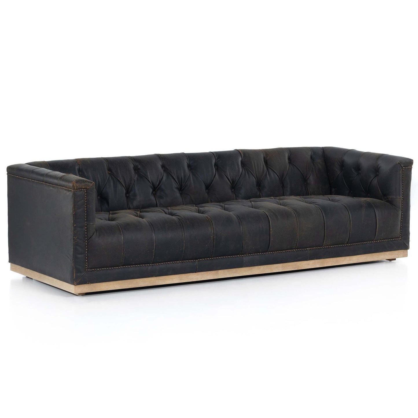 Maxx Leather Sofa, Destroyed Black by Four Hands Sofas