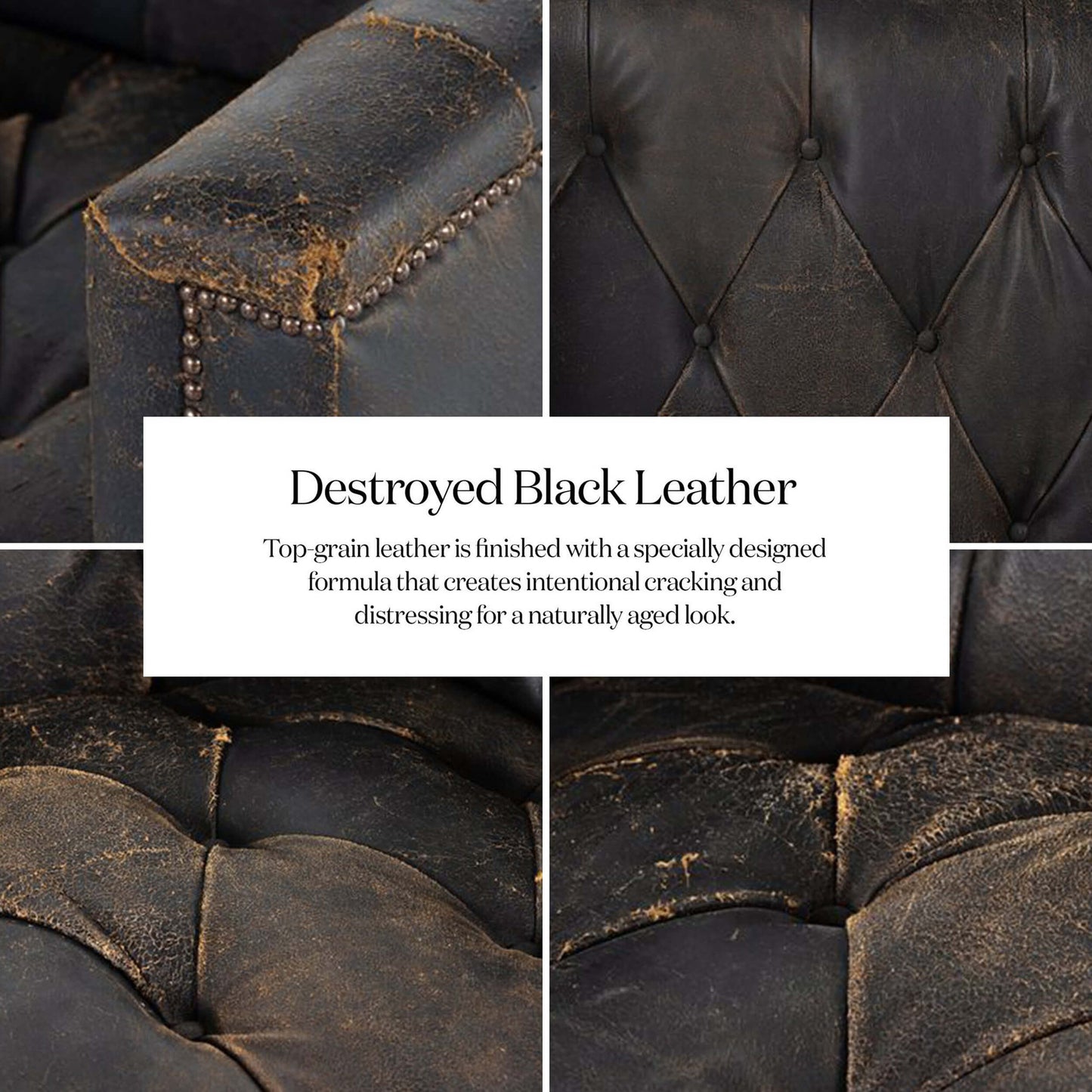 Maxx Leather Sofa, Destroyed Black by Four Hands Sofas